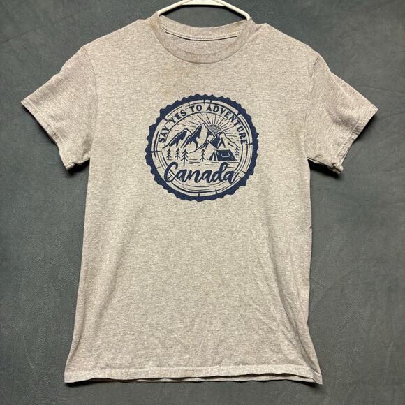 Canada Shirt Graphic Print Say Yes to Adventure Mountains Sunny Camping Trees - Picture 1 of 7